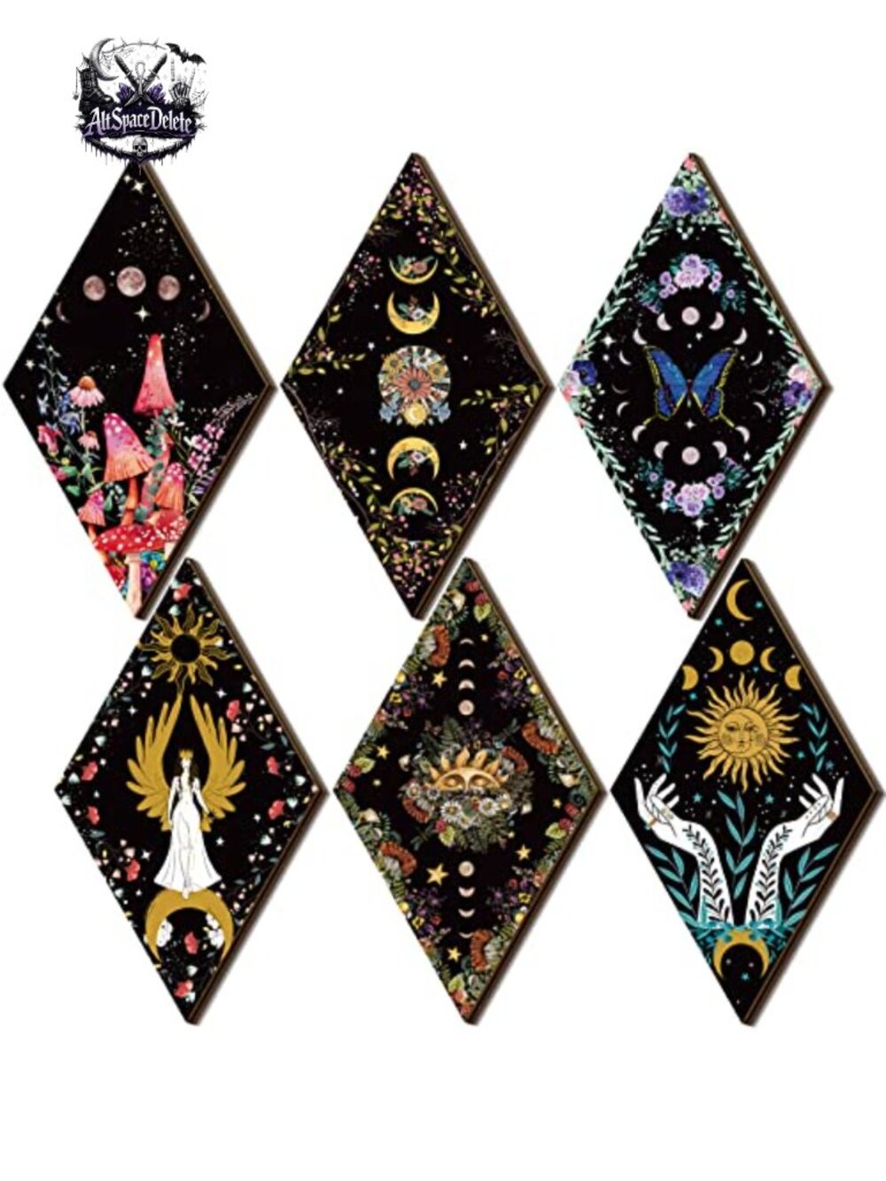 6 Pc Wood Moon Phase Wall Decor Gothic Sun Stars Set